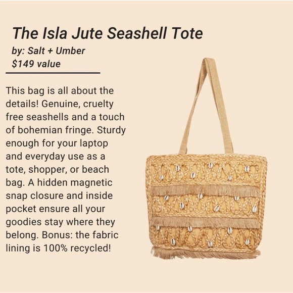 NWT $149 Salt + Umber Isla Natural Jute Seashell Tote Beach Bag Handmade Purse - Picture 2 of 15